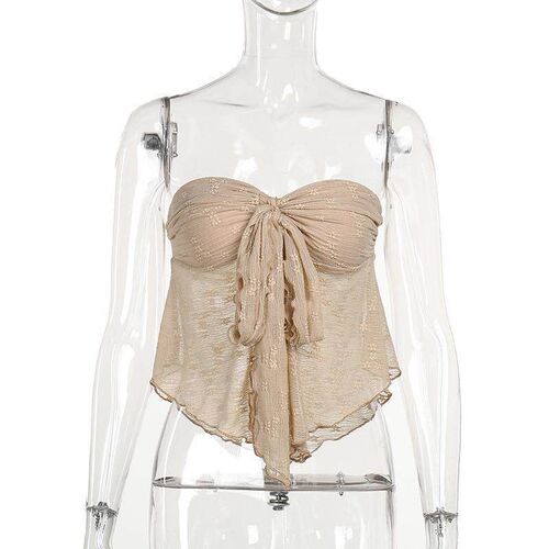 Lace strapless top with tie vest for women - 图3