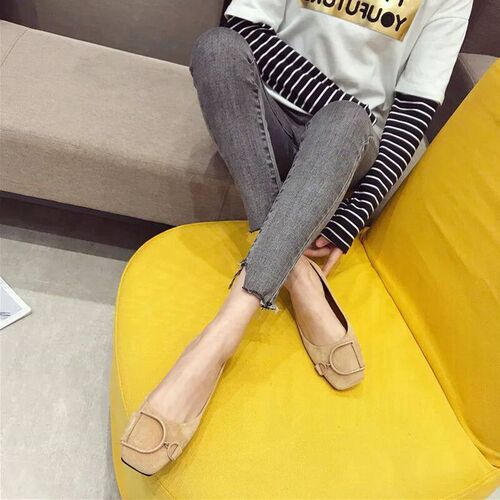 Flat Shoes for Women Spring 2024 New Suede Square Toe Shallo - 图3