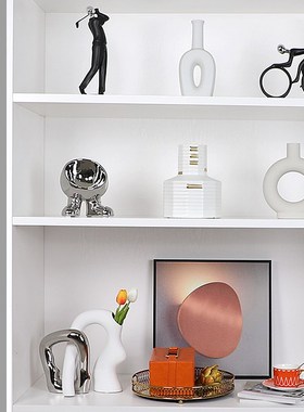 书房书柜摆件挂画杂志托盘花器样板房间家居软装创意树脂花瓶饰品