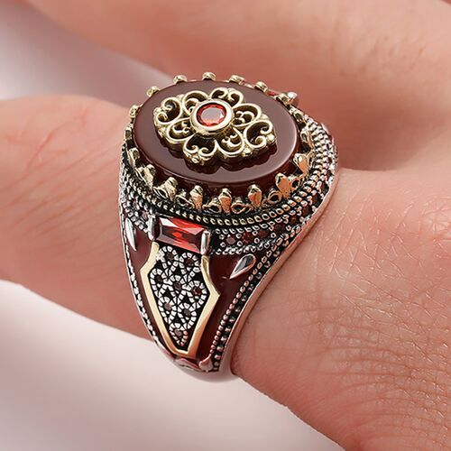 Retro Luxury Natural Red Stone Turkish Handmade Crown Ring I - 图2