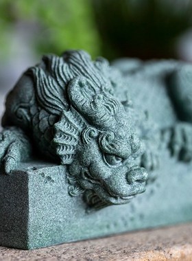 碌心  中式复古桌面摆件青砂石盘龙石玺鱼缸假山造景摆件桌面茶宠