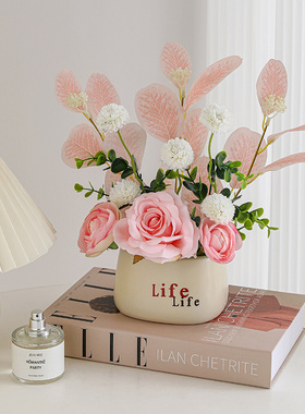 现代桌面仿真花装饰品客厅卧室房间花艺摆件办公室内家居玄关假花