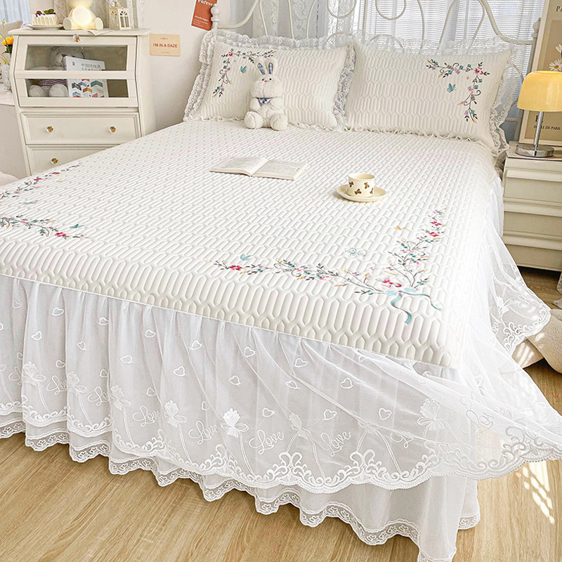 夏季加厚乳胶冰丝凉席三件套床裙款高端绣花床罩可机洗空调软席子,淘宝优惠券,粉丝福利购,淘宝优惠卷