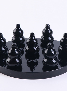 高档六字真言葫芦七星阵天然黑曜石葫芦北斗七星阵水晶球玄关摆件