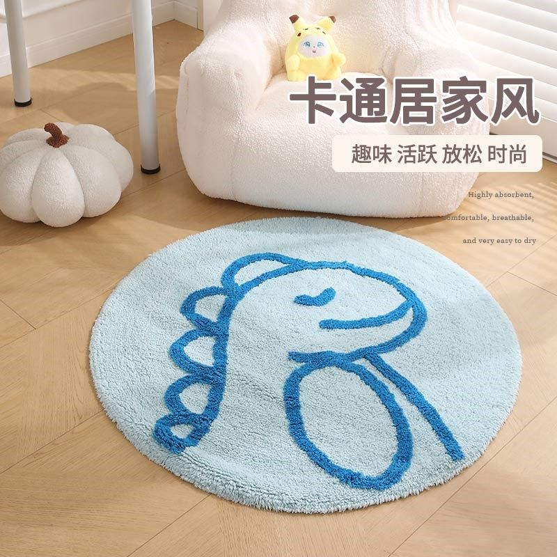 全棉卡通卧室床边地毯客厅儿童学习椅办公室电脑转椅圆形毛绒地垫,淘宝优惠券,粉丝福利购,淘宝优惠卷