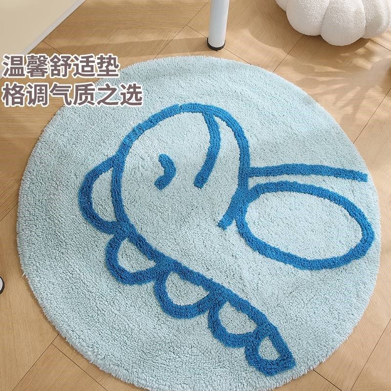 全棉卡通卧室床边地毯客厅儿童学习椅办公室电脑转椅圆形毛绒地垫,淘宝优惠券,粉丝福利购,淘宝优惠卷