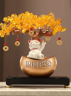 门口玄关放钥匙收纳摆件入户客厅鞋柜托盘前台发财树招财猫装饰品