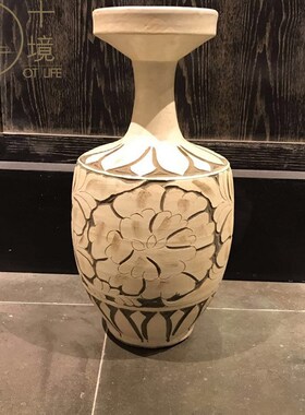 十境OTlife 白瓷刻花花器新中式家居客厅酒店样板间软装装饰摆件