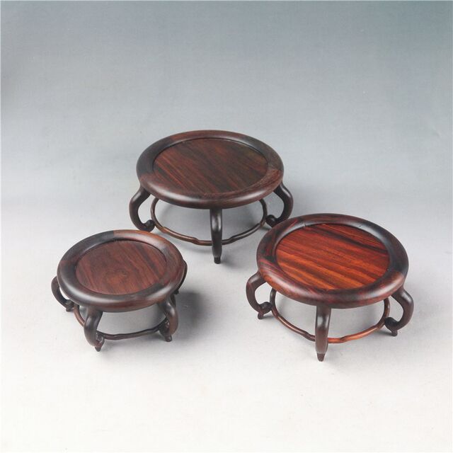 Scarlet rosewood purple sandalwood Ming style round table base vase bonsai teapot jade antique wood carving base mortise and tenon