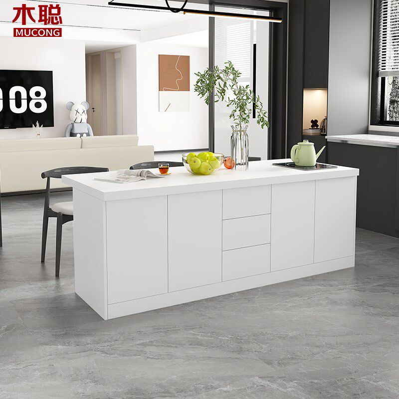 奶油风岩板餐桌岛台一体开放式吧台长方形家用料理台小户型8E50,淘宝优惠券,粉丝福利购,淘宝优惠卷