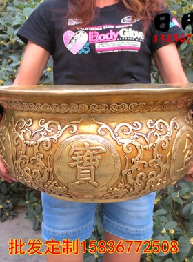 黄铜纯铜聚宝盆 加厚铸造特大号聚宝盆 精工聚宝盆聚宝盆镇宅招财