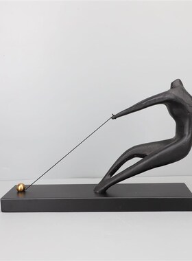 新中式黑色铸铁拉绳人摆件样板房售楼部卧室书房客厅桌面玄关饰品