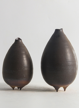 新中式简约复古设计师三脚小口陶瓷花器摆件样板间酒店花瓶装饰品