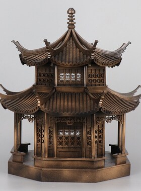 中式禅意古铜色建筑八角亭子木质工艺品售楼部样板间博古架摆件