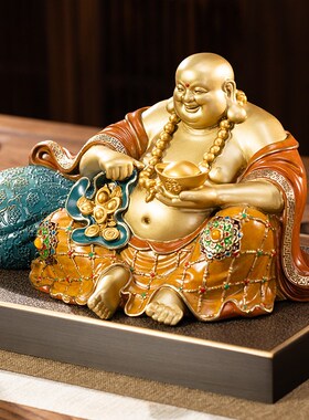 朱炳仁铜 笑纳百福弥勒佛摆件布袋招财钱袋子客厅玄关装饰