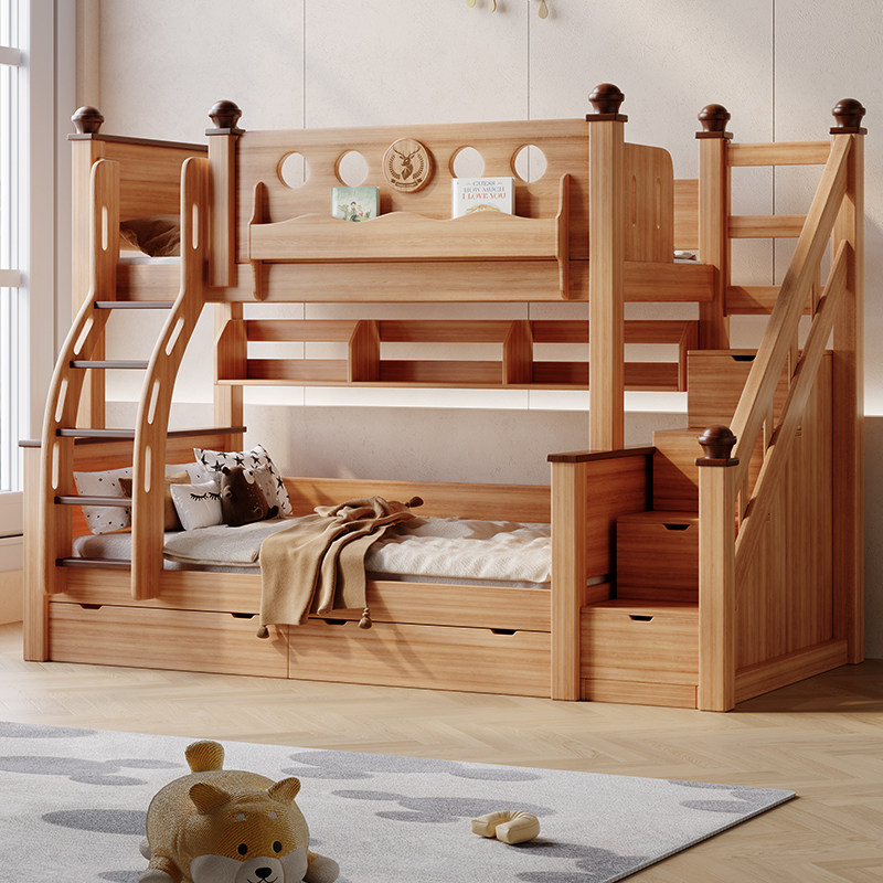 金多喜上下床双层床带书架高低床小户型上下铺床实木儿童床子母床,淘宝优惠券,粉丝福利购,淘宝优惠卷
