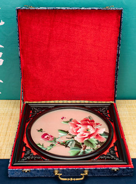 新中式茶几摆件手工双面绣摆台古典酒柜装饰品台屏中国风苏绣送礼