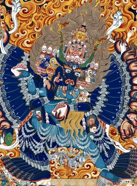 大威德金刚唐卡西藏青海热贡尼泊尔客厅玄关佛堂装饰挂画护法像