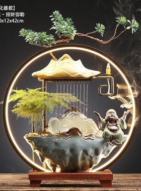 招财流水摆件水车循环水客厅生财创意家居水景办公室桌面开业礼品