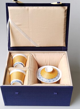 竹丝扣瓷盖碗茶具四川非遗瓷胎竹编青瓷盖碗套装商务送礼送外国人