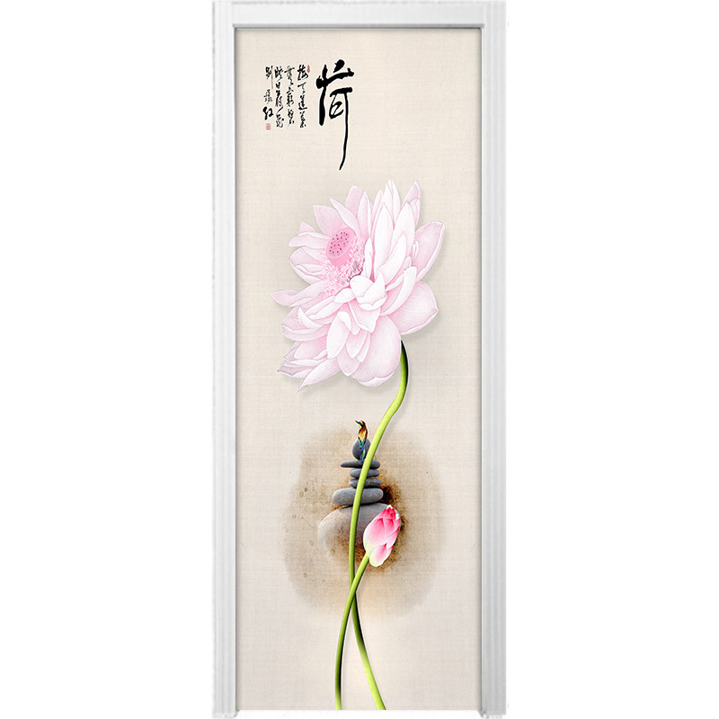 水墨荷花门贴画整张自粘装饰木门翻新衣柜贴纸卫生间玻璃移门贴画,淘宝优惠券,粉丝福利购,淘宝优惠卷