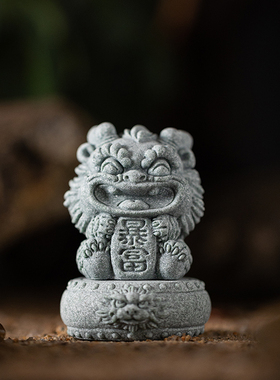 国潮可爱生肖龙开运暴富石鼓瑞兽吉祥物青砂石茶宠茶玩摆件装饰品