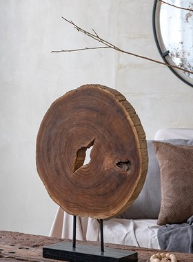 印尼装饰摆件柚木原木民宿样板间客厅书房桌面侘寂风装饰软装