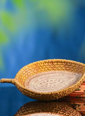 约风仿亚麻简草木编制篮桌面小摆件收纳家ZX02374子居物品餐桌电