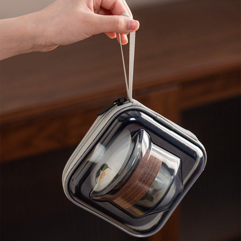 玻璃旅行茶具便携式快客杯个人专用随身包套装户外功夫茶杯泡茶壶,淘宝优惠券,粉丝福利购,淘宝优惠卷