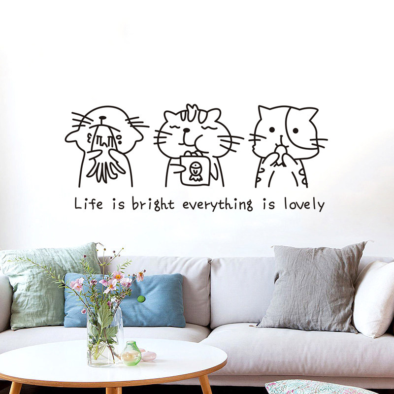 卡通动物可爱壁纸自粘客厅沙发装饰背景贴画卧室店铺玻璃喵咪墙贴,淘宝优惠券,粉丝福利购,淘宝优惠卷