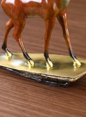 宽和纯黄铜鹿摆件福鹿高升工艺品家居饰品雕塑办公室桌面开业礼品