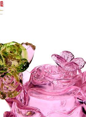 琉璃工艺品水晶摆件荷花壶装饰品创意可爱粉红色酒柜新房布置摆设