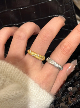 蒂奇轻奢中古麦穗拉丝编织戒指女S925纯银穗穗平安高级感开口指环