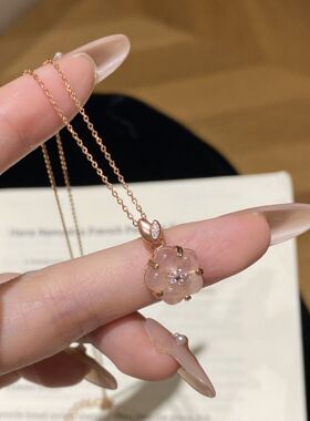 蒂奇S925纯银日韩甜美樱花粉水晶项链女小众高级感粉色花朵锁骨链