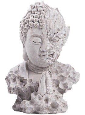 创意水泥佛像佛头孙悟空人物摆件流水盆景摆设鱼缸造景沉水装饰品