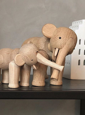 夏末 北欧风实木大象摆件木质动物玩偶家居装饰品礼物样板房软装