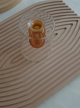 北欧水波纹实木面包板托盘家用榉木香薰收纳置物下午茶盘拍摄道具