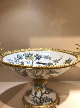 双美家居欧式客厅装饰玄关摆件陶瓷配铜桌面陈设家用软装饰品室内