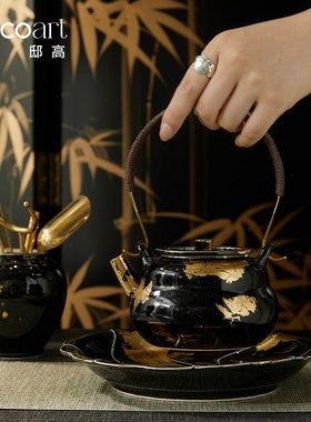 邸高家居东方美学中国风宫廷风摆件贴金远古壶茶室茶桌装饰品布置