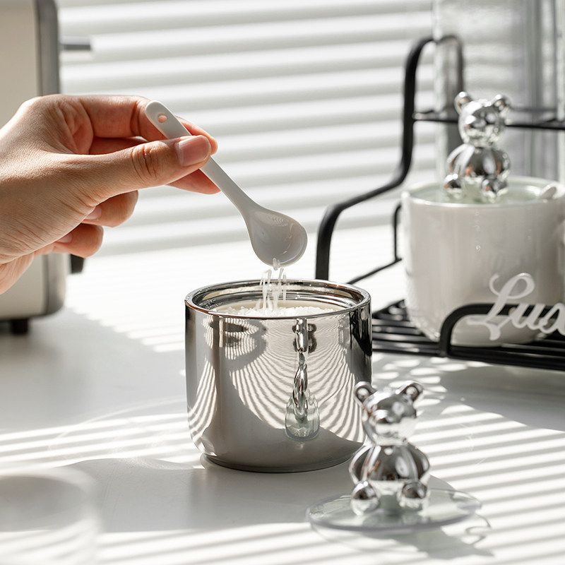 轻奢亮银调味罐家用陶瓷调味瓶厨房盐罐辣椒罐油瓶调料盒组合套装,淘宝优惠券,粉丝福利购,淘宝优惠卷