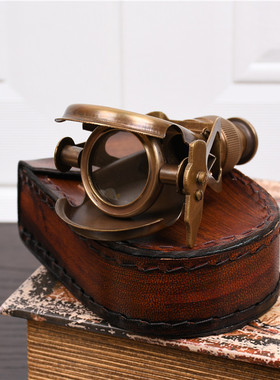 欧式复古黄铜指南针进口怀旧便携式指北针迷你望远镜书房软装摆件