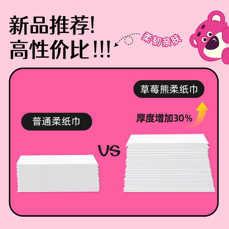 【全网热销】草莓熊乳霜纸30抽5包新生儿云柔巾宝宝保湿抽纸便携