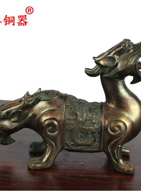 宇卓铜器铜双头貔貅工艺品摆件 纯铜貔貅黄铜貔貅开业礼品