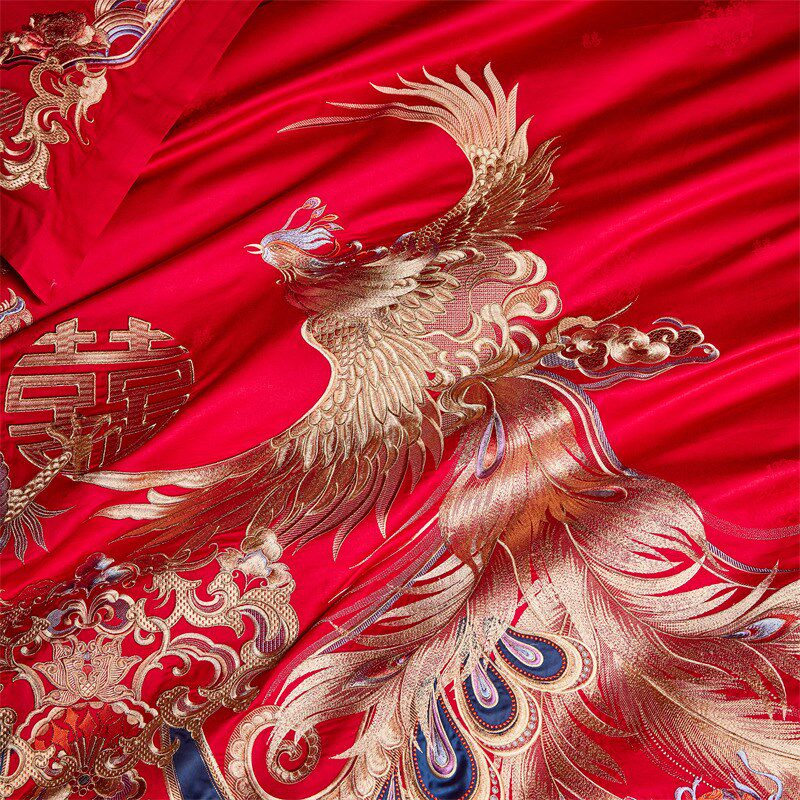 新婚庆四件套长绒棉高级绣花红色全纯棉贡缎喜被套婚房床品十件套,淘宝优惠券,粉丝福利购,淘宝优惠卷