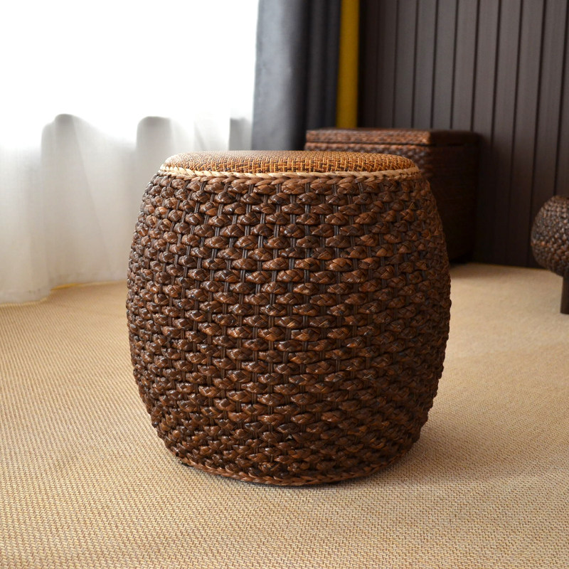 藤编庭院坐凳阳台中式实木小圆凳手编客厅沙发坐墩换鞋凳茶几矮凳,淘宝优惠券,粉丝福利购,淘宝优惠卷
