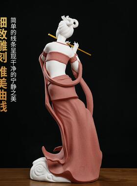 东方泥土敦煌舞女飞天雕塑艺术品 德化白瓷仕女中式陶瓷工艺摆件
