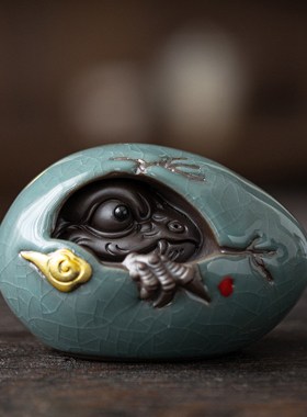创意陶瓷哥窑生肖龙摆件个性手把件招财小龙蛋茶桌茶盘装饰品配件