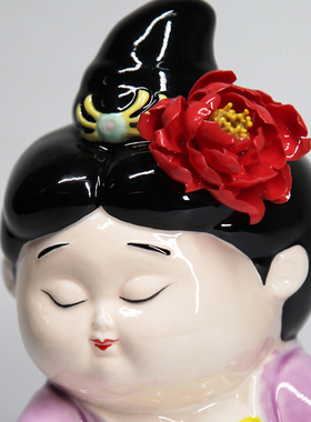 洛阳李学武牡丹瓷陶瓷唐仕女妞妞公仔纯手工艺品创意太极人物摆件