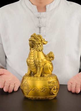铜望天吼摆件黄铜蹬龙客厅入户门望天犼瑞兽工艺品大号朝天吼摆件