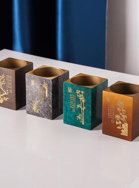 笔筒复古中国风黄铜创意摆件客厅桌面办公室谢师礼物新年礼品礼盒